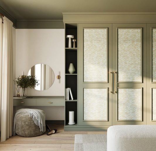 Wallpaper on cabinetry